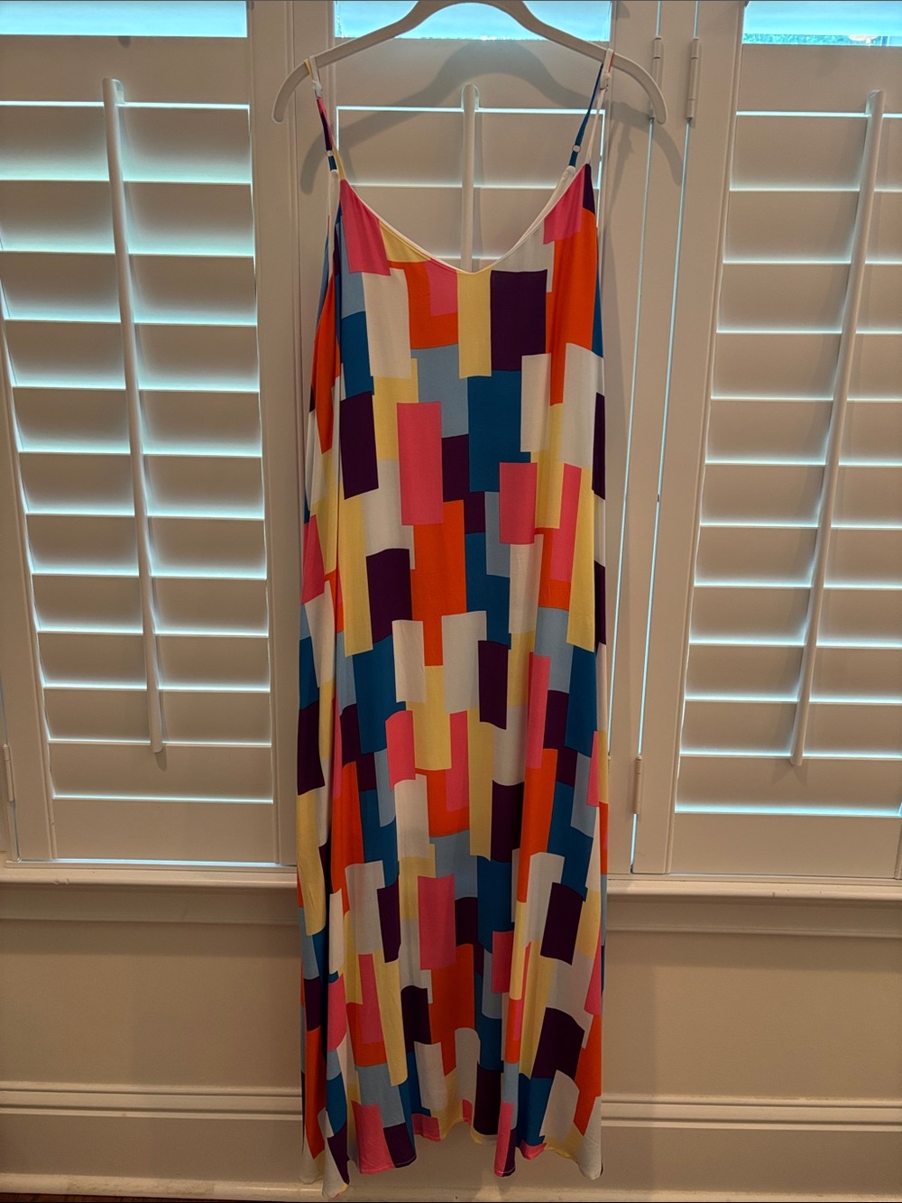Colorblock Geometric Maxi Slip Dress - Multicolor-Emily Wonder
